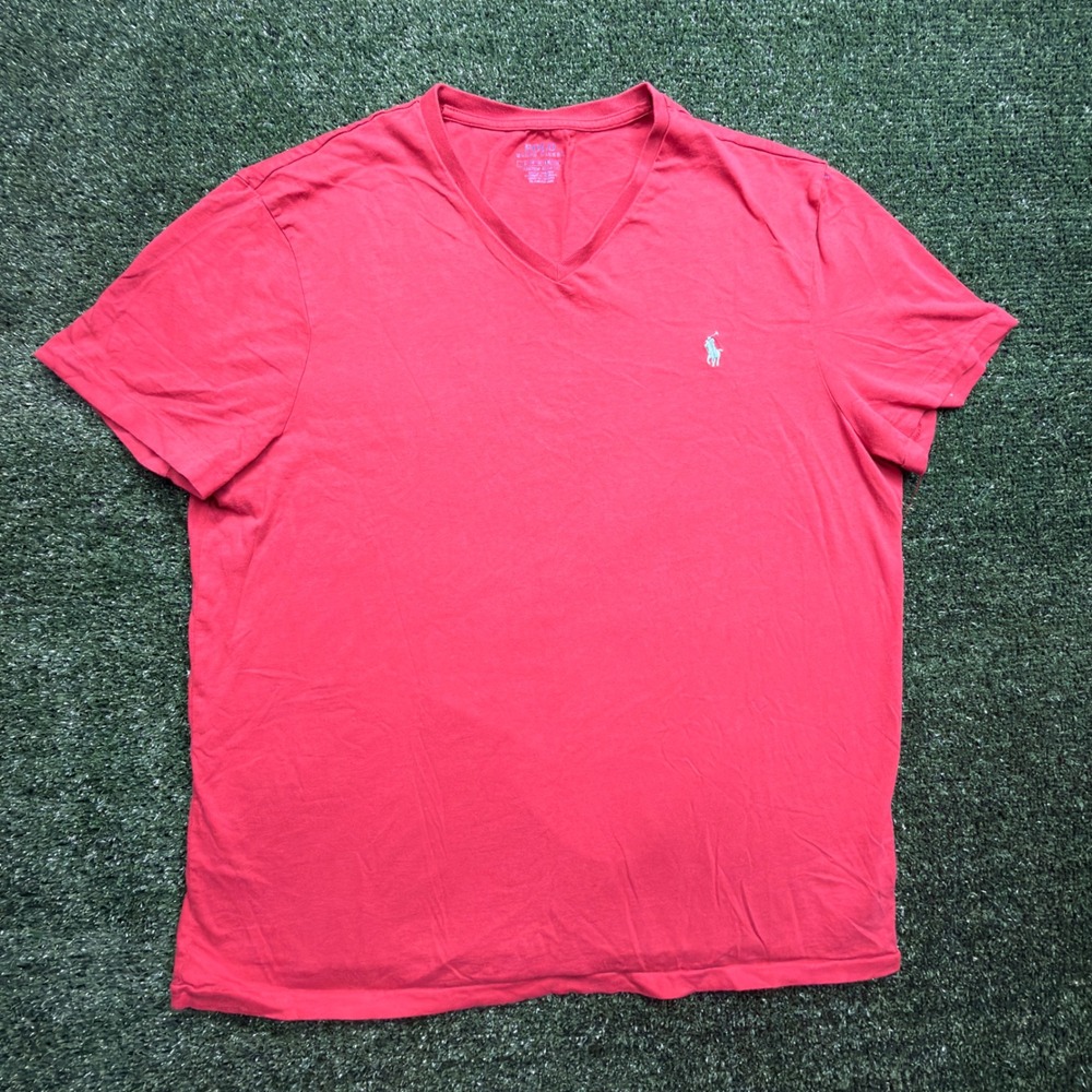 Polo Ralph Lauren Mens V-Neck T-Shirt Red Short Sleeve Pony Logo Cotton XL